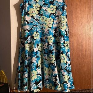 blue and green flowered dress